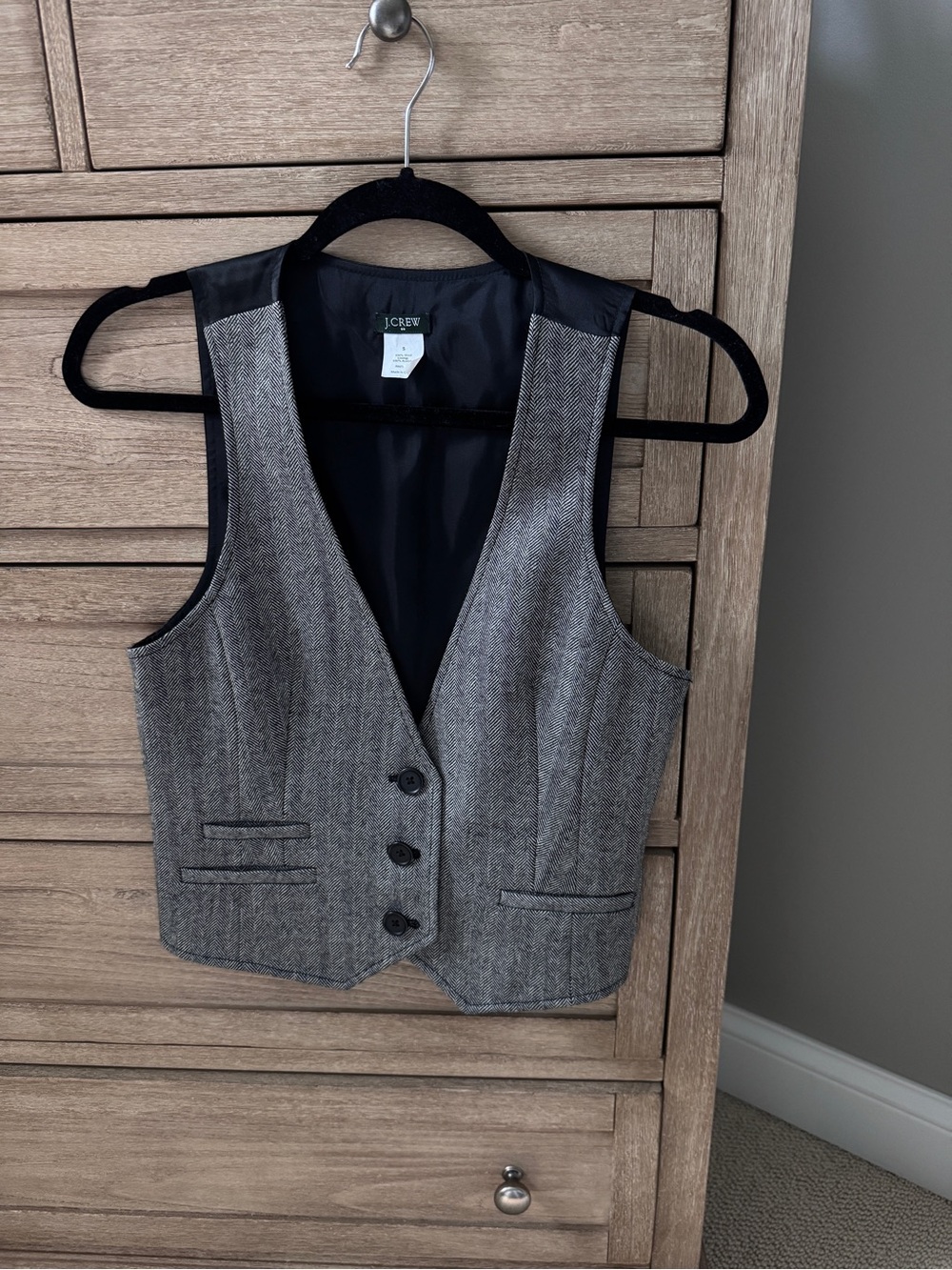 J. Crew Gray Herringbone Wool Blend Vest